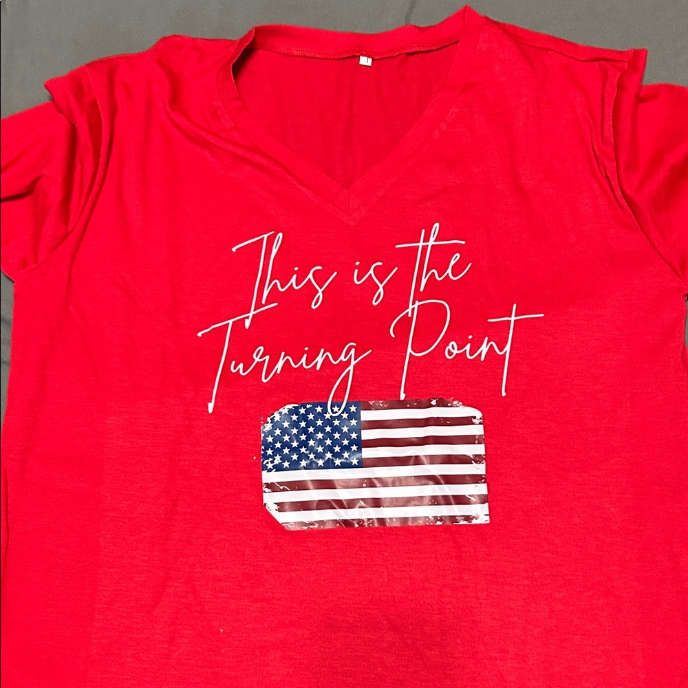 This is the Turning Point Red Graphic Short Sleeve V-Neck Tee
